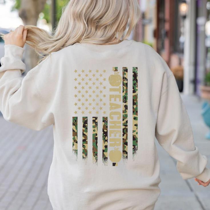 Patriotic Teacher American Flag Camouflage 4th Of July Camo Women's Sweatshirt Back Print