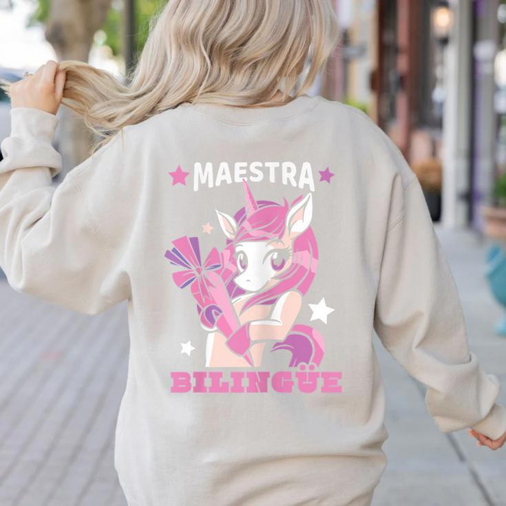 Pink Unicorn Spanish Teacher Regalos Para Bilingue Teacher Women's Sweatshirt Back Print