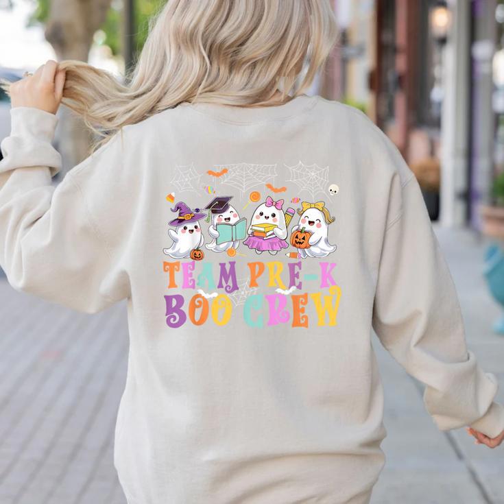 Pre-K Boo Crew Ghost Halloween Teacher Student Women's Sweatshirt Back Print