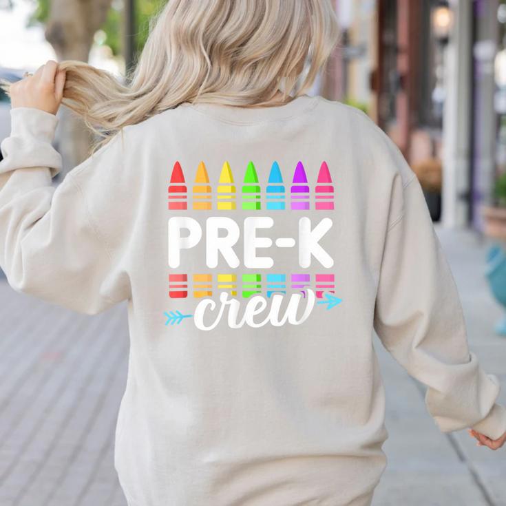 Pre-K Crew Teacher Team Squad Hello Back School Graduation Women's Sweatshirt Back Print