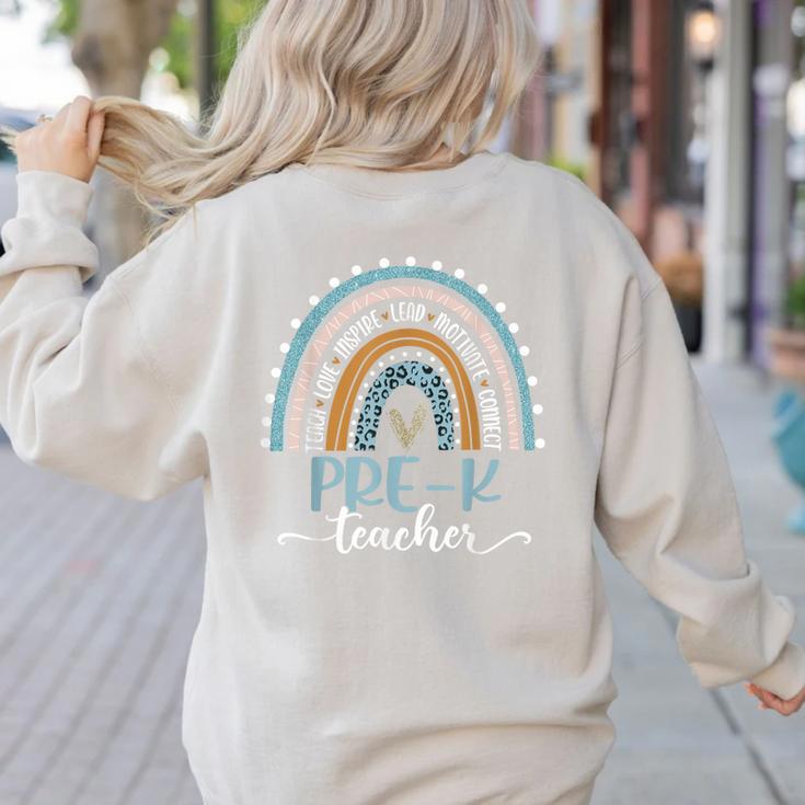 Pre-K Teacher Leopard Boho Rainbow Back To School Women's Sweatshirt Back Print