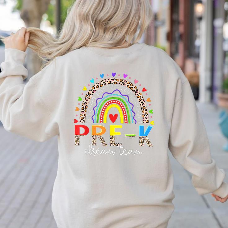 PreK Dream Team Leopard Rainbow Teacher Squad Back To School Women's Sweatshirt Back Print
