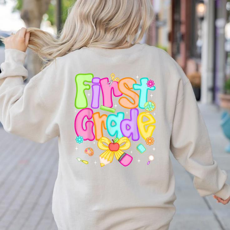 Preppy First Grade Back To School 1st Grade Teacher Girl Kid Women's Sweatshirt Back Print