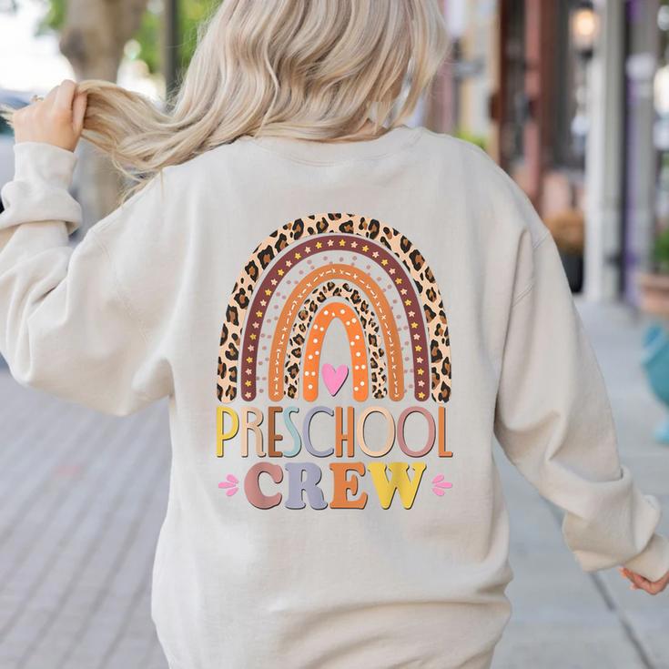 Preschool Crew Cute Leopard Rainbow Back To School Teachers Women's Sweatshirt Back Print