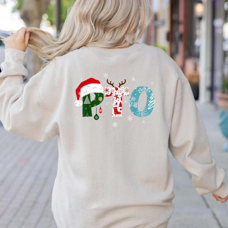 PTO Santa Hat Reindeer Parent Teacher Organization Christmas Women's Sweatshirt Back Print