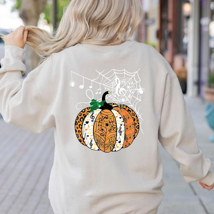 Pumpkin Music Teacher Halloween Fall Music Notes Autumn Women's Sweatshirt Back Print