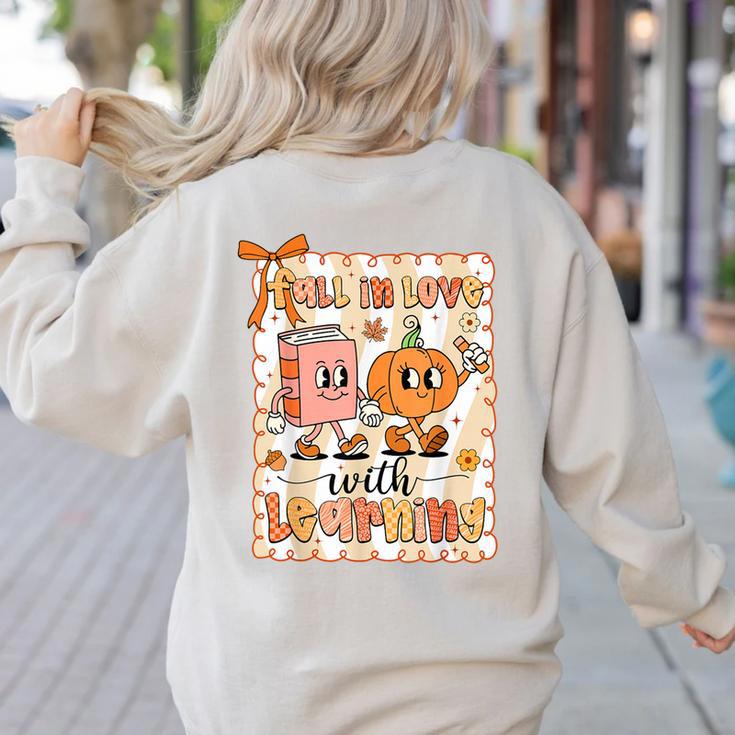 Pumpkin Teacher Preppy Fall In Love With Learning Autumn Women's Sweatshirt Back Print
