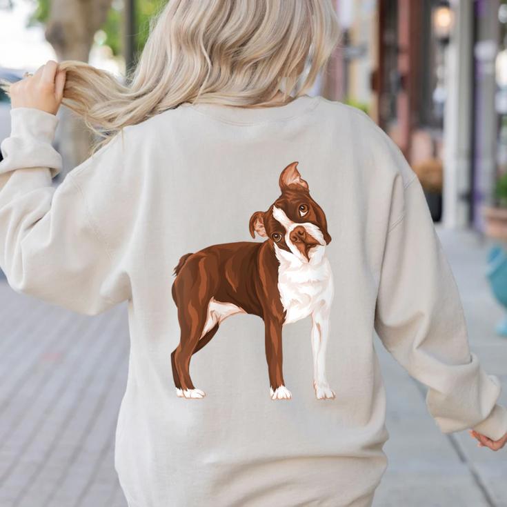Red Boston Terrier Dog Women's Sweatshirt Back Print