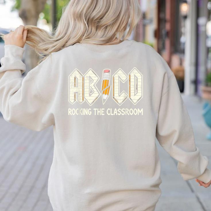 Retro Abcd Teacher Novelty Back To School Teacher Women's Sweatshirt Back Print
