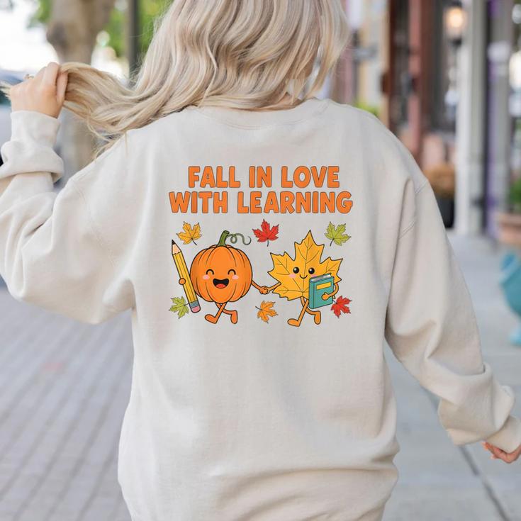 Retro Fall In Love With Learning Autumn Pumpkin Teacher Women's Sweatshirt Back Print