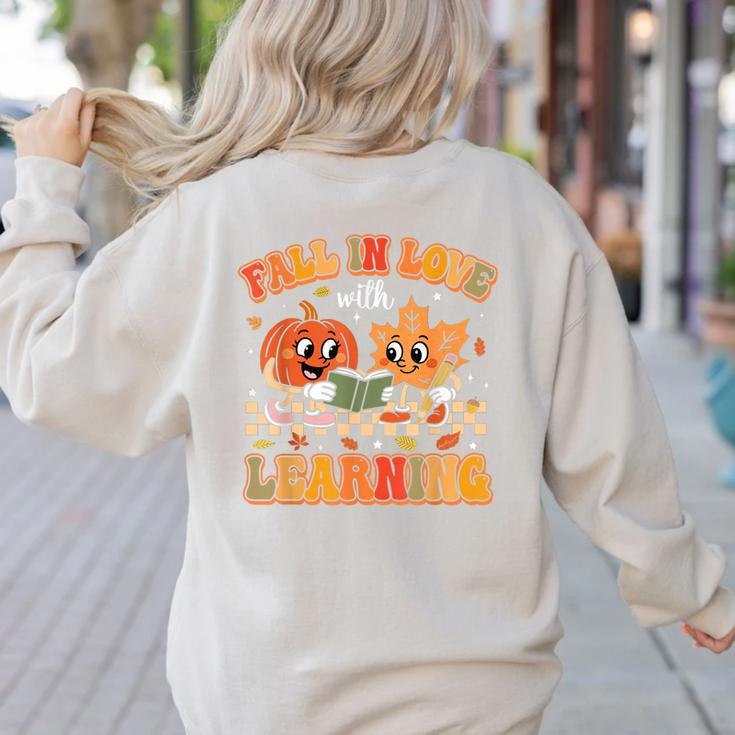 Retro Fall In Love With Learning Autumn Pumpkin Teachers Women's Sweatshirt Back Print