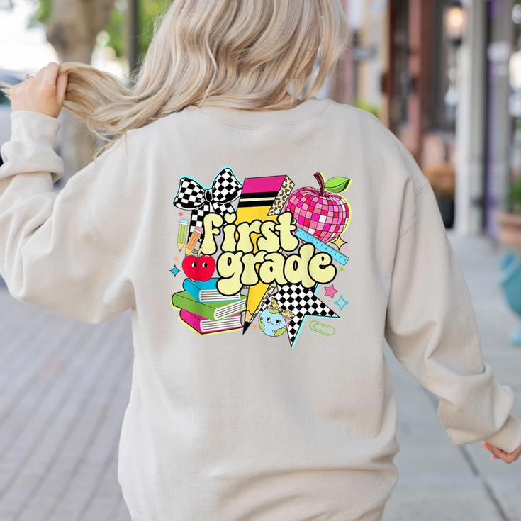 Retro First Grade Teacher Disco Ball Coquette Back To School Women's Sweatshirt Back Print