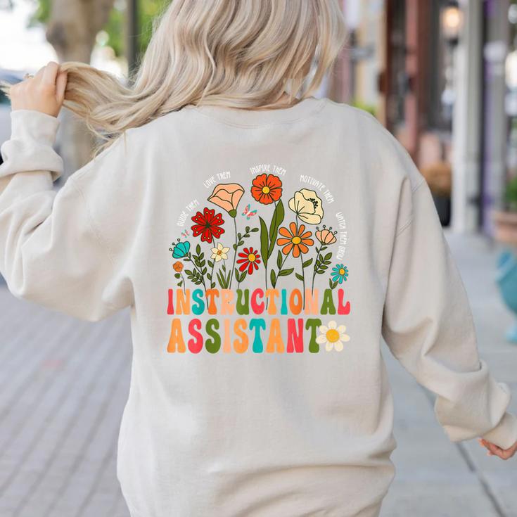 Retro Instructional Assistant Wildflowers Teacher Aide Women's Sweatshirt Back Print