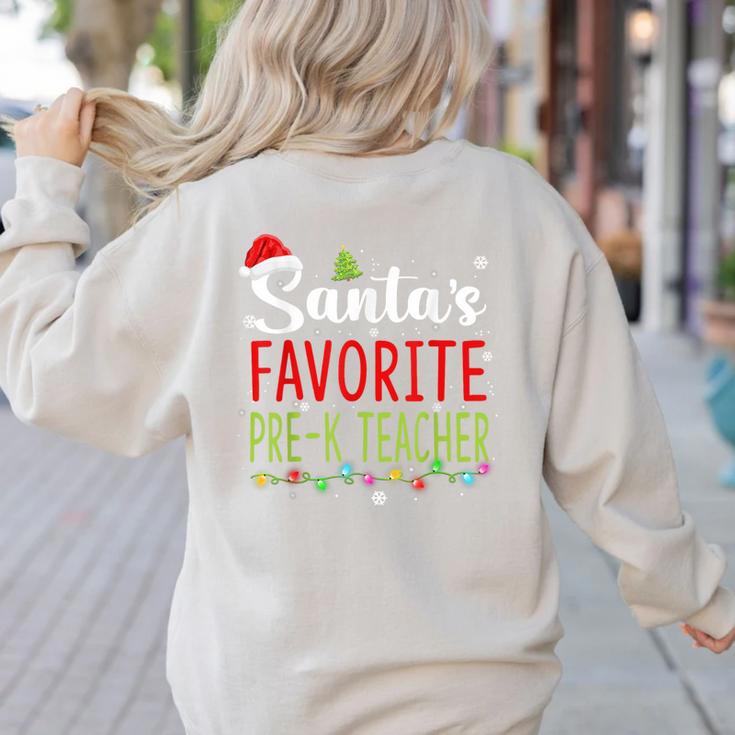 Santa's Favorite Pre-K Teacher Christmas Santa Hat Lights For Men Women Kids Women's Sweatshirt Back Print