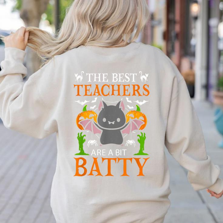 School Teacher A Bit Batty Teaching Bat Halloween Costume Women's Sweatshirt Back Print