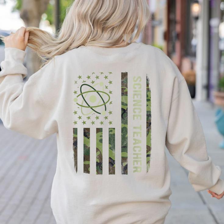 Science Teacher Camo American Flag Back To School Women's Sweatshirt Back Print