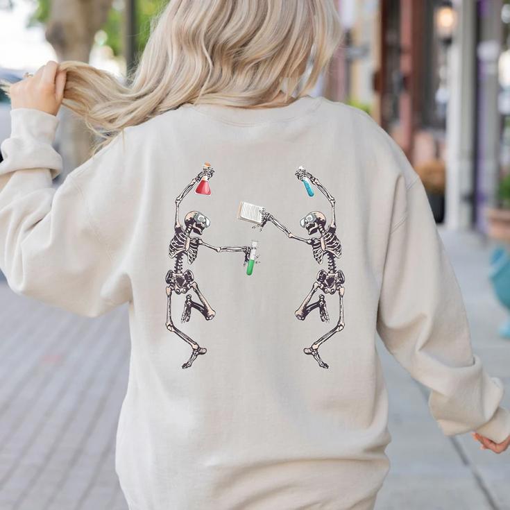 Science Teacher Dancing Skeleton Halloween Chemist Scientist Women's Sweatshirt Back Print