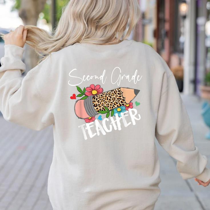 Second Grade Teacher Leopard Pencil 2nd Grade Women Teacher Women's Sweatshirt Back Print