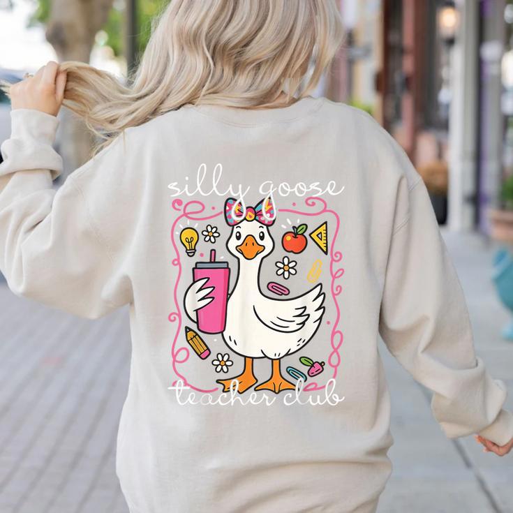 Silly Goose Teacher Club Animal Lover Groovy Teacher Women's Sweatshirt Back Print