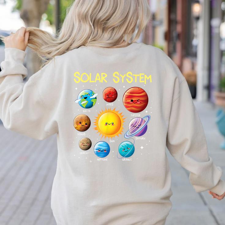Solar System Cute Face Planets Space Science Teacher School Women's Sweatshirt Back Print
