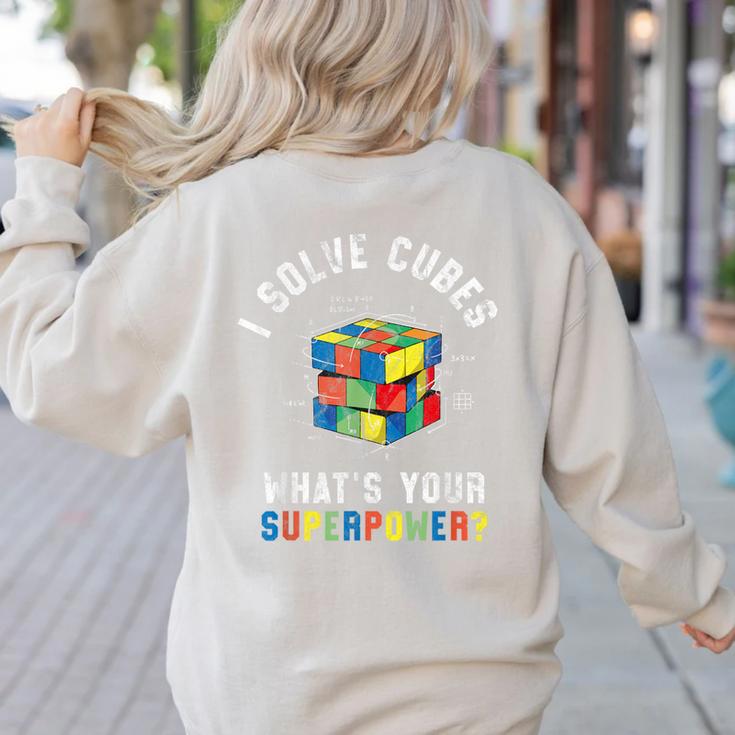 I Solve Cubes Speed Cubing Vintage Youth Math Teacher Women's Sweatshirt Back Print