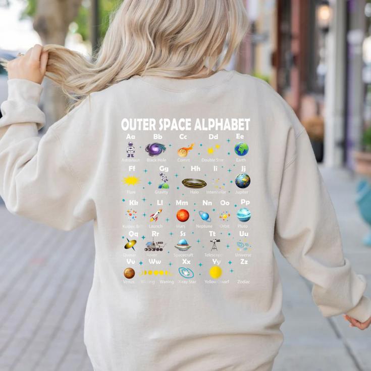 Space Alphabet Galaxy Astronaut Planets Student Teacher Women's Sweatshirt Back Print
