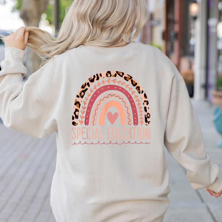 Special Education Shirt Teacher SPED Leopard Boho Rainbow Women's Sweatshirt Back Print