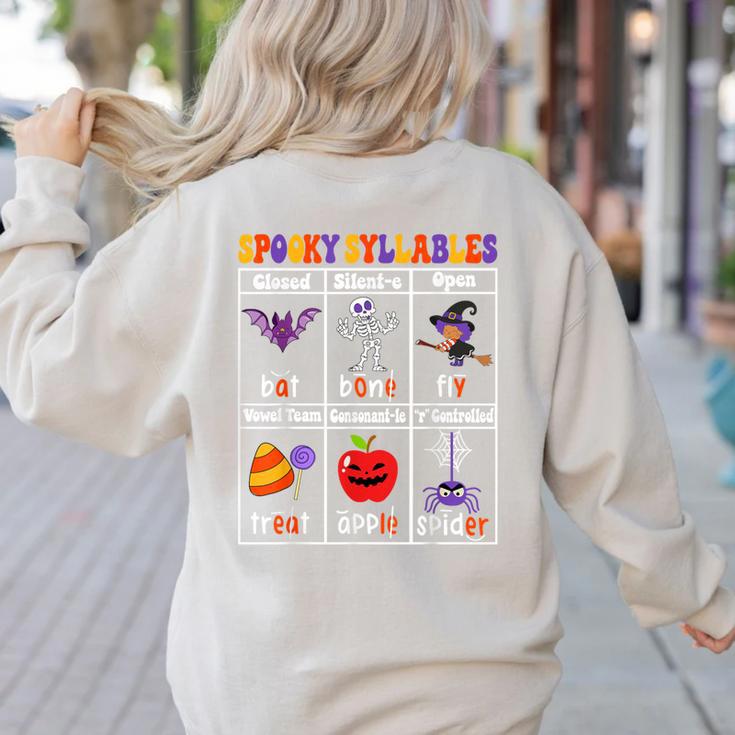 Spooky Syllables Teacher Halloween Educational Kids Women's Sweatshirt Back Print