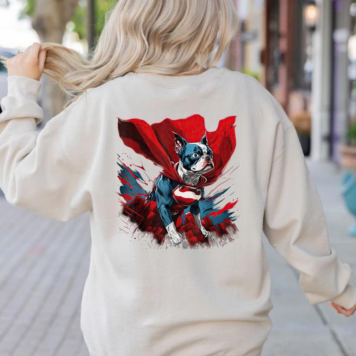 Super Power Superhero Boston Terrier Dog For Men Women Kids Women's Sweatshirt Back Print