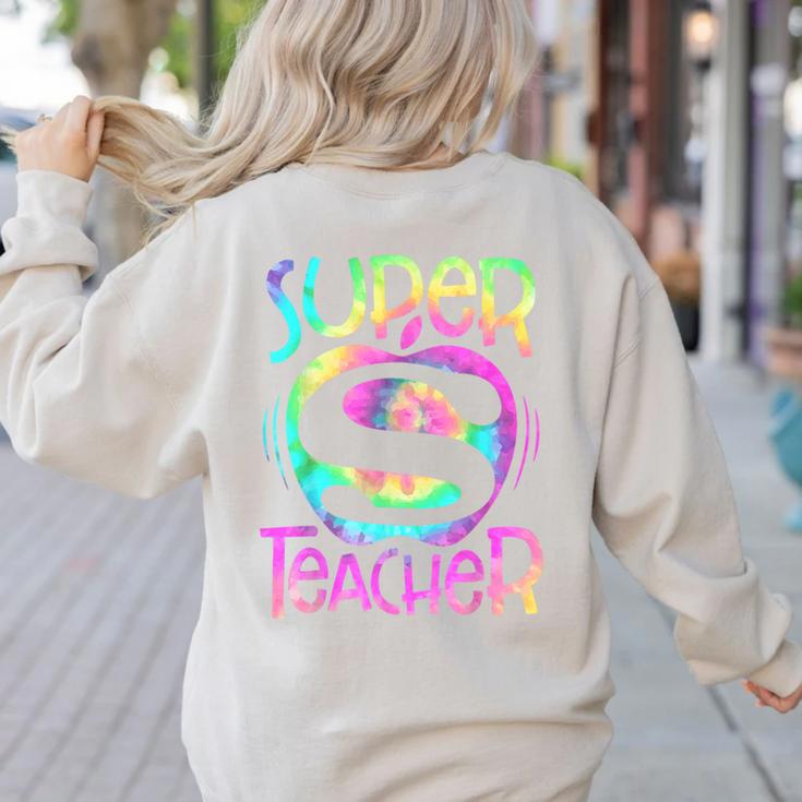 Super Teacher Back To School Apple Tie Dye First Day Women's Sweatshirt Back Print