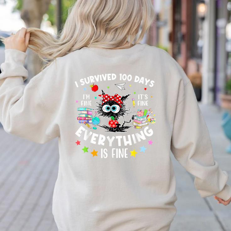 I Survived 100 Days Of School Teacher Kids Cat Lover Women's Sweatshirt Back Print