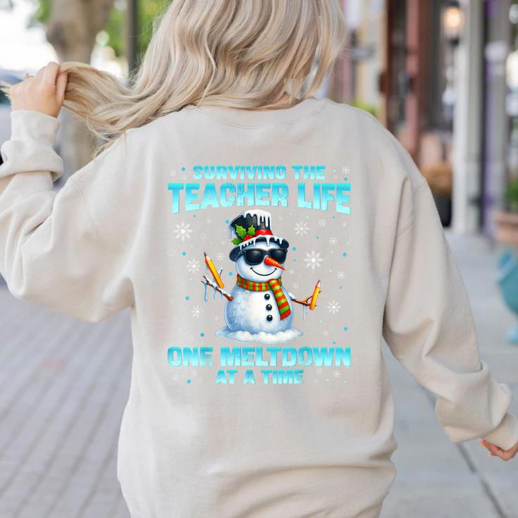 Surviving The Teacher Life Pjs Pajamas Christmas Xmas Teache Women's Sweatshirt Back Print