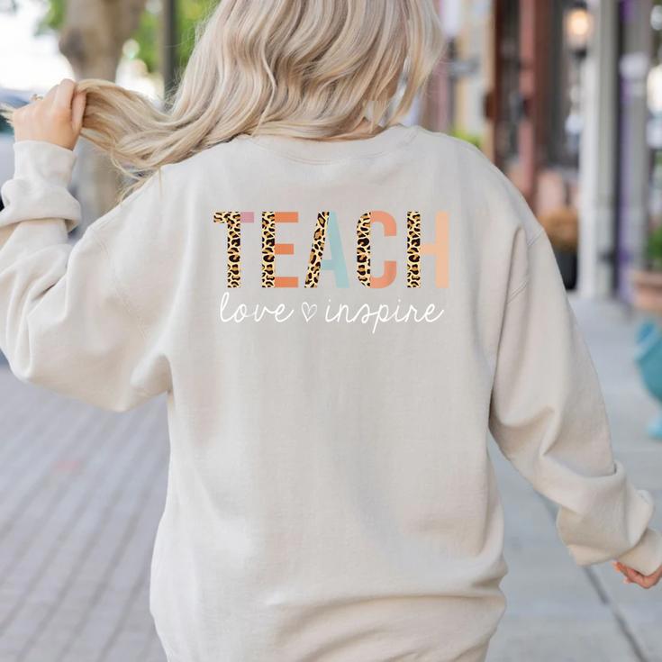 Teach Love Inspire Leopard Back To School Cute Teacher Men Women Girls Kids Women's Sweatshirt Back Print