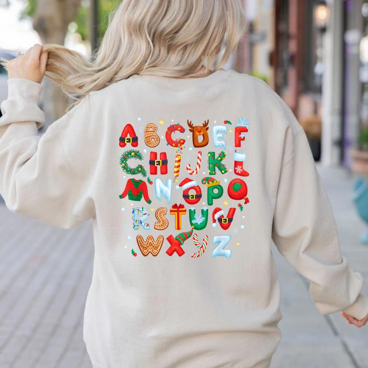 Teacher Christmas Alphabet Back To School Holiday Learning Women's Sweatshirt Back Print