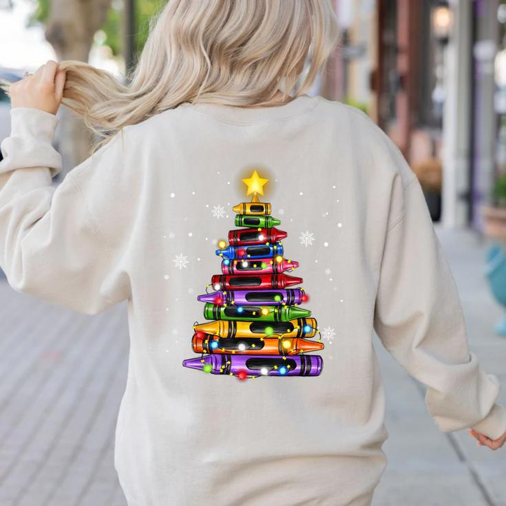 Teacher Crayon Christmas Tree Lights Student School Xmas Women's Sweatshirt Back Print