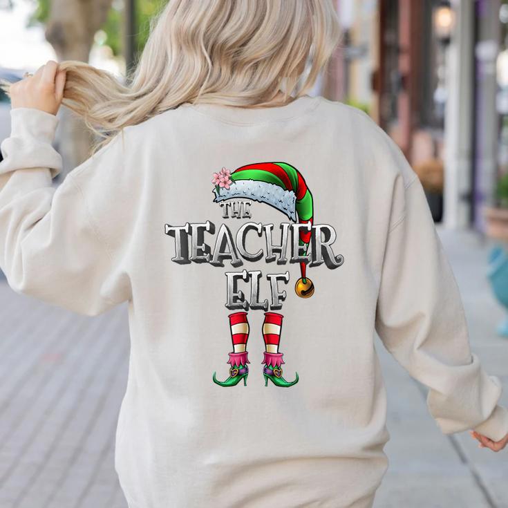The Teacher Elf Shirt Matching Family Christmas Elf Men Women Kids Women's Sweatshirt Back Print