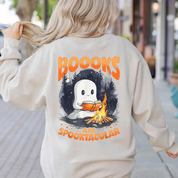 Teacher Halloween Ghost Reading Book Animal Boooks Are Women's Sweatshirt Back Print