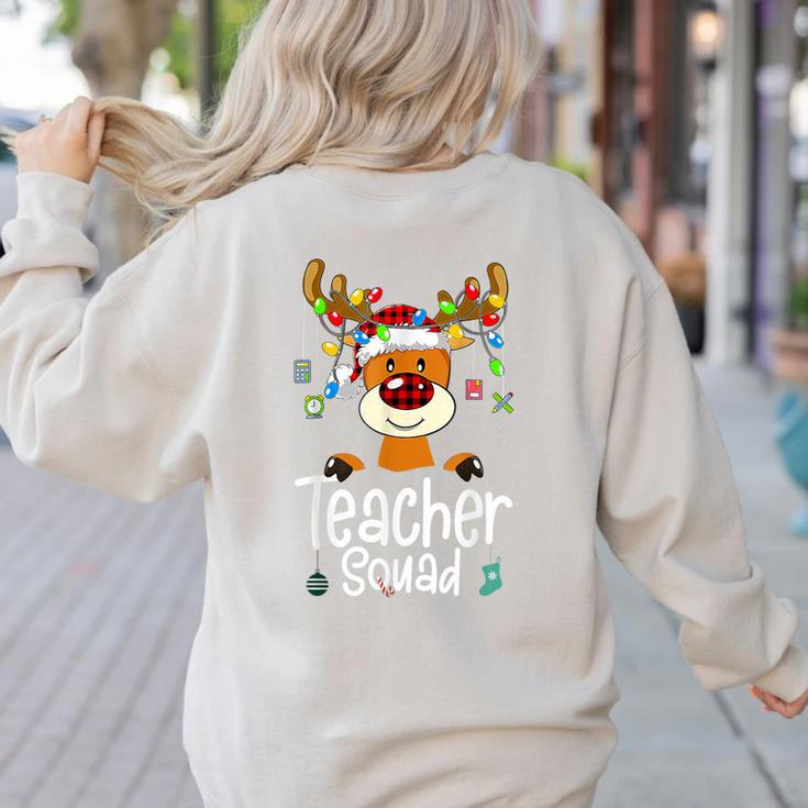 Teacher Squad Red Plaid Rudolph Reindeer Christmas Women's Sweatshirt Back Print