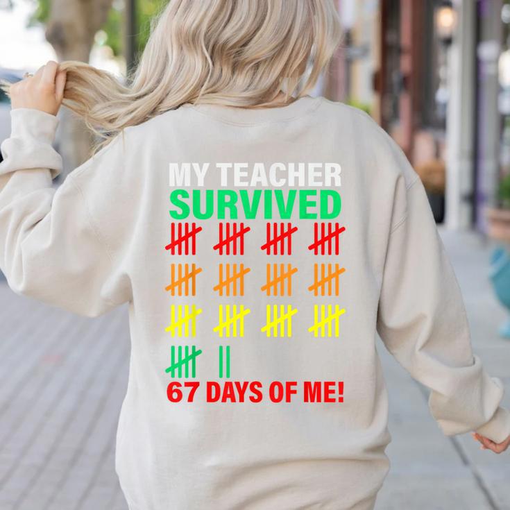 My Teacher Survived 67 Days Of Me School Kids Costume Women's Sweatshirt Back Print