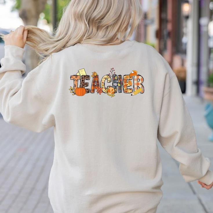 Teacher Thanksgiving Women Autumn Fall Halloween Pumpkin Tee Women's Sweatshirt Back Print