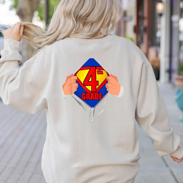 Teachers Are Superheroes 4th Grade Super Teacher Staff Men Women Women's Sweatshirt Back Print