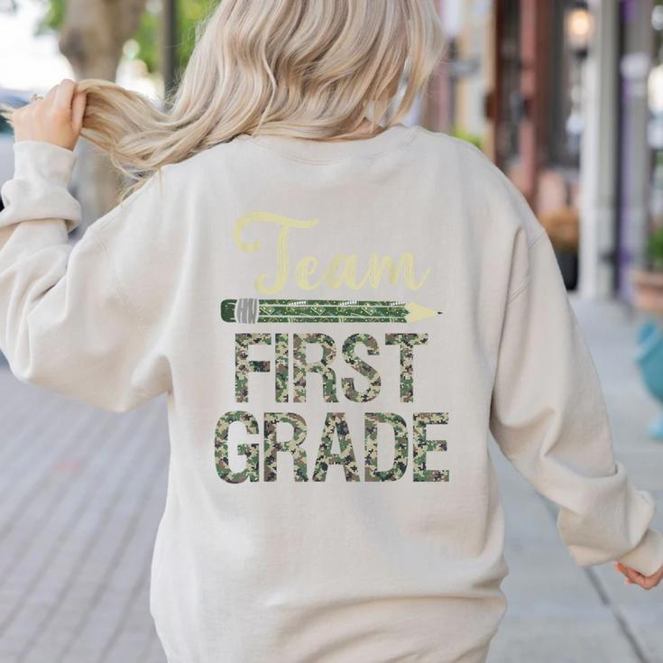 Team First Grade Camo 1st Grade Teacher Camouflage Women's Sweatshirt Back Print