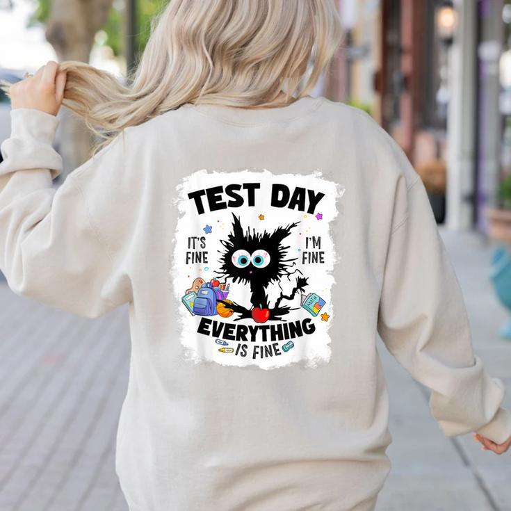Test Day Stressed Cat Teacher Student Kids Testing Day Women's Sweatshirt Back Print