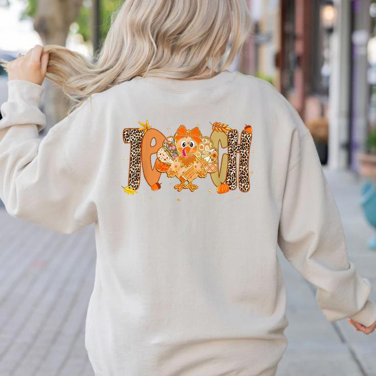 Thanksgiving Turkey Teach Thankful Teacher Girly Bow Women Women's Sweatshirt Back Print