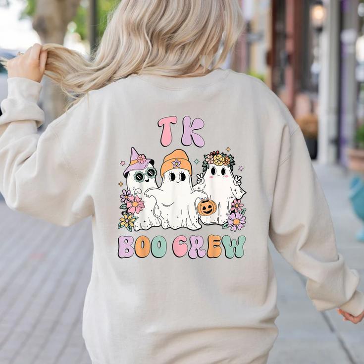 TK Boo Crew Retro Groovy Halloween Floral Ghost TK Teacher Women's Sweatshirt Back Print