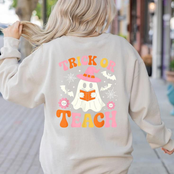 Trick Or Teach Cute Floral Ghost Teacher Halloween Costume Women's Sweatshirt Back Print