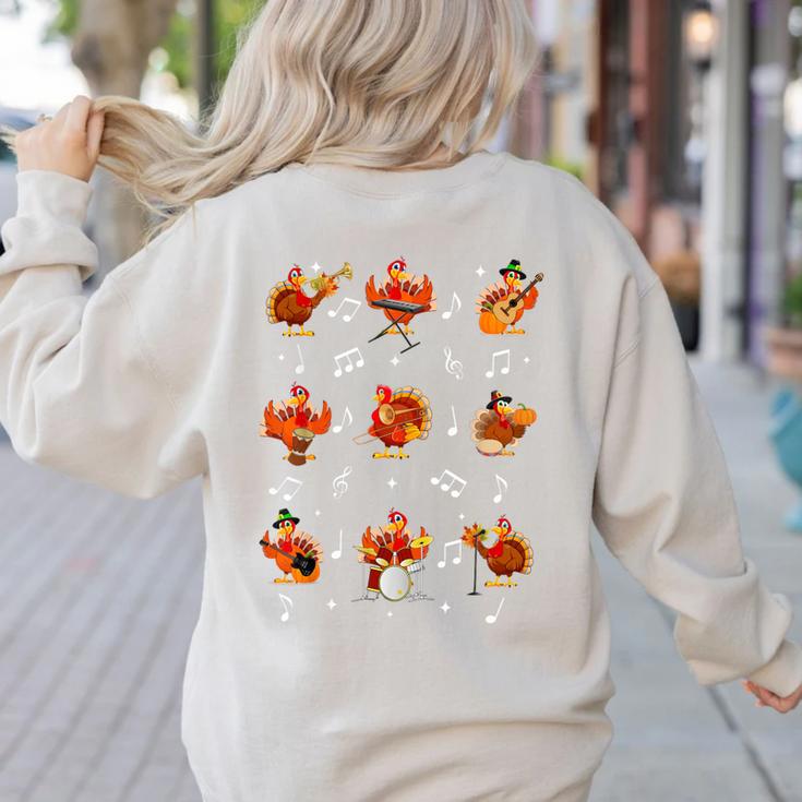 Turkey Squad Music Note Music Teacher Thanksgiving Women's Sweatshirt Back Print