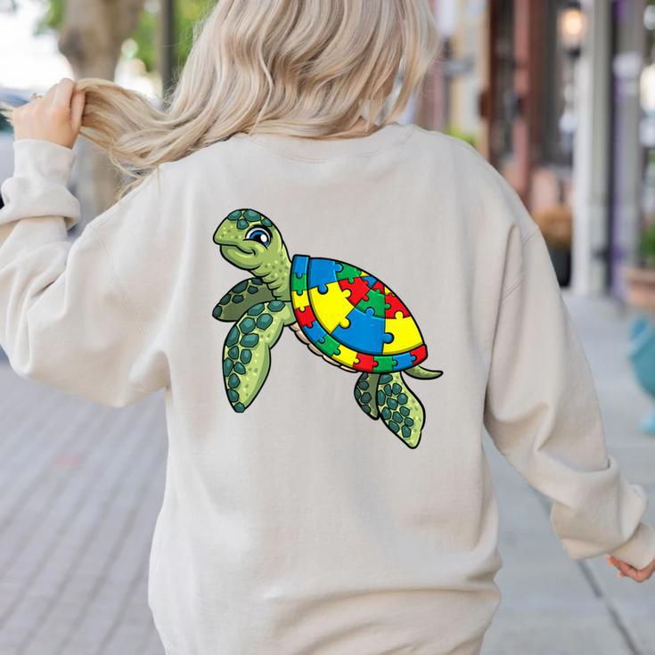 Turtle Puzzle Pieces For Autism Awareness Kids Women Teacher Women's Sweatshirt Back Print