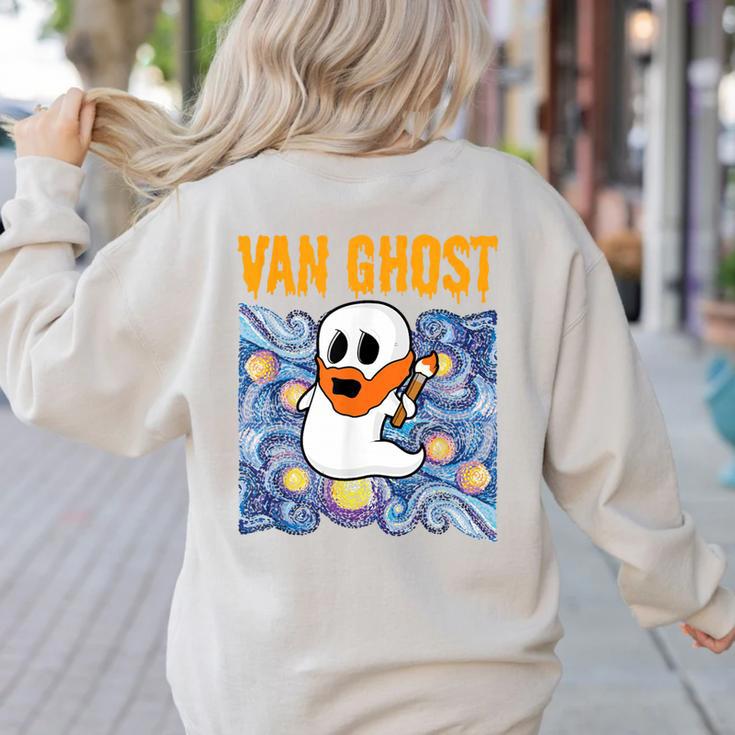 Van Ghost Art Teacher Halloween Van Gogh Starry Night Women's Sweatshirt Back Print
