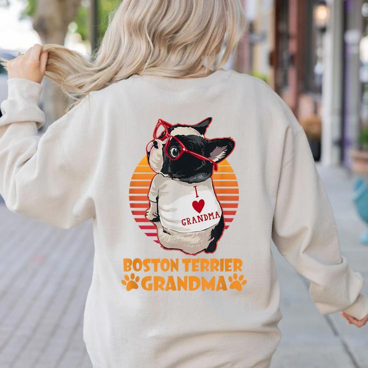Vintage Boston Terrier Grandma Wear Sunglasses Dog Lover Men Women Girls Kids Women's Sweatshirt Back Print
